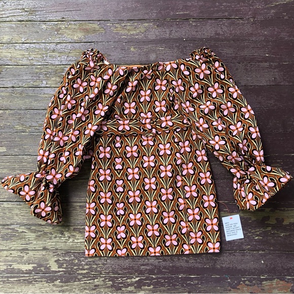 ASOS Luxe Extreme Sleeve Belted Mini Dress Retro Floral Off Shoulder - Picture 5 of 16